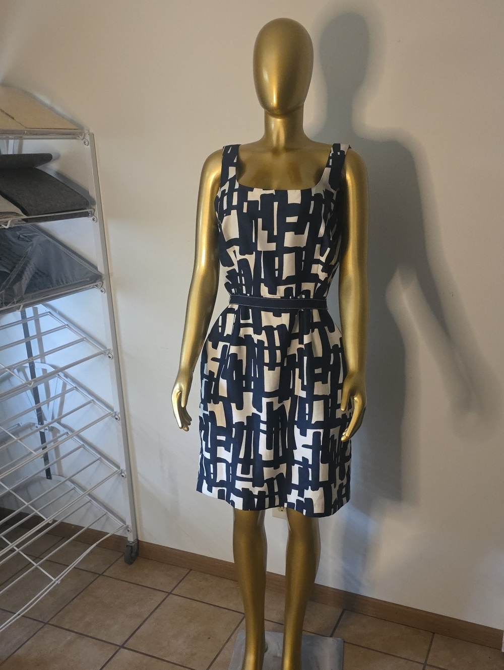 dressbarn Navy and White Geometric Sleeveless Dress
